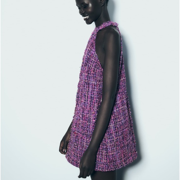 ZARA TEXTURED HALTER PINAFORE DRESS - Picture 2 of 10